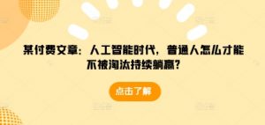 某付费文章：人工智能时代，普通人怎么才能不被淘汰持续躺赢?-爱找项目网