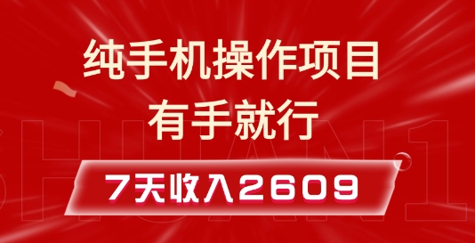 纯手机操作的小项目，有手就能做，7天收入2609+实操教程【揭秘】-爱找项目网
