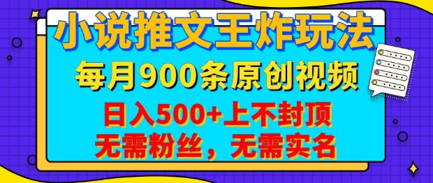 小说推文王炸玩法，一键代发，每月最多领900条原创视频，播放量收益日入5张，无需粉丝，无需实名【揭秘】-爱找项目网