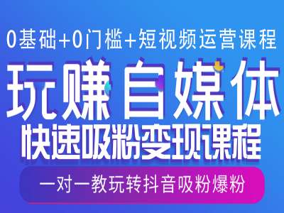 0基础+0门槛+短视频运营课程，玩赚自媒体快速吸粉变现课程，一对一教玩转抖音吸粉爆粉-爱找项目网