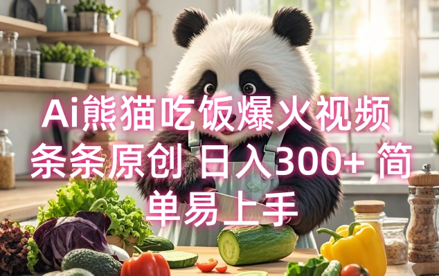 Ai熊猫吃饭爆火视频 条条原创 日入300+ 简单易上手-爱找项目网