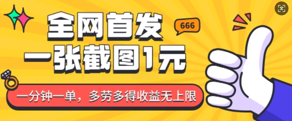 全网首发，一张截图1块钱，一分钟一单，多劳多得，收益无上限-爱找项目网