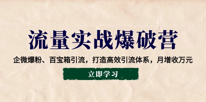 流量实战爆破营：企微爆粉、百宝箱引流，打造高效引流体系，月增收万元-爱找项目网