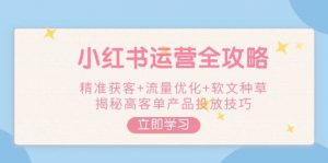 小红书运营全攻略，精准获客+流量优化+软文种草，揭秘高客单产品投放技巧-爱找项目网