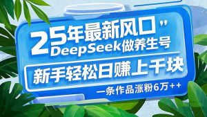 25年最新风口，用DeepSeek做养生号，新手轻松日赚上千块，一条作品涨粉...-爱找项目网