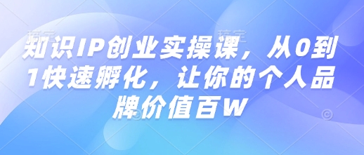 知识IP创业实操课，从0到1快速孵化，让你的个人品牌价值百W-爱找项目网