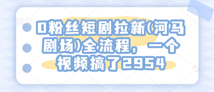 0粉丝短剧拉新(河马剧场)全流程，一个视频搞了2954-爱找项目网