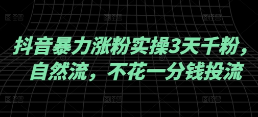 抖音暴力涨粉实操3天千粉，自然流，不花一分钱投流，实操经验分享-爱找项目网