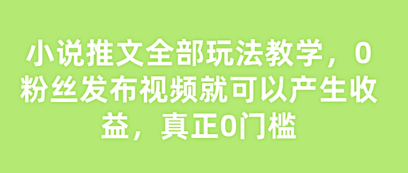 小说推文全部玩法教学，0粉丝发布视频就可以产生收益，真正0门槛-爱找项目网