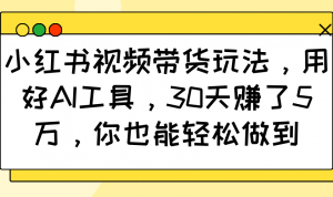 小红书视频带货玩法，用好AI工具，30天赚了5万，你也能轻松做到-爱找项目网