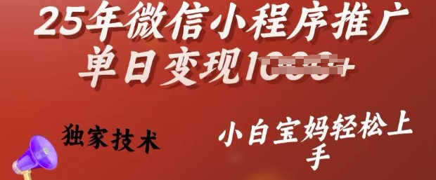 25年微信小程序推广单日变现多张，独家技术，小白宝妈轻松上手【揭秘】-爱找项目网