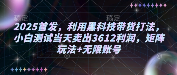 2025首发，利用黑科技带货打法，小白测试当天卖出3612利润，矩阵玩法+无限账号【揭秘】-爱找项目网