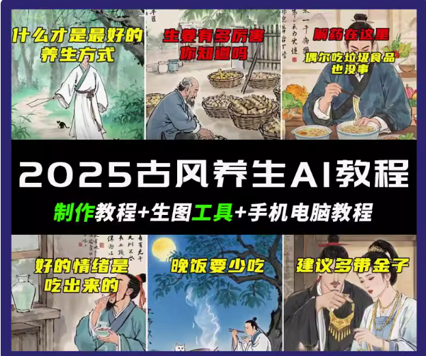抖音AI古风养生视频教程日入五张 轻松涨粉 10W+-爱找项目网
