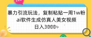 暴力引流玩法，复制粘贴一周1w粉，ai软件生成仿真人美女视频，日入多张-爱找项目网