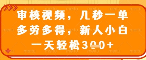 审核视频，几秒一单，多劳多得，新人小白一天轻松3张【揭秘】-爱找项目网