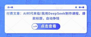 付费文章：AI时代来临！我用DeepSeek制作课程、爆款标题，自动挣钱-爱找项目网