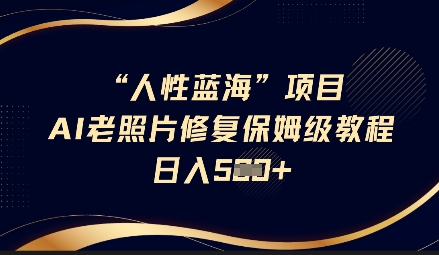 人性蓝海AI老照片修复项目保姆级教程，长期复购，轻松日入5张-爱找项目网