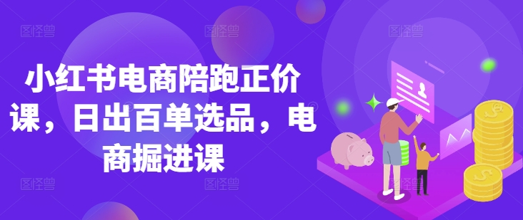 小红书电商陪跑正价课，小红书官方认证电商讲师教学，日出百单选品，电商掘进课-爱找项目网