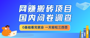 网赚搬砖项目，国内问卷调查，0基础看完就会 一天轻松三四百，靠谱副业...-爱找项目网