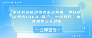 小红书全自动曝光引流技术，单日精准曝光1000+客户，一键启动，小白也能当天引流【揭秘】-爱找项目网