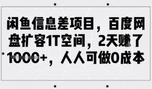 闲鱼信息差项目，百度网盘扩容1T空间，2天收益1k+，人人可做0成本-爱找项目网