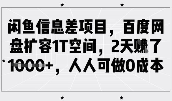 闲鱼信息差项目，百度网盘扩容1T空间，2天收益1k+，人人可做0成本-爱找项目网