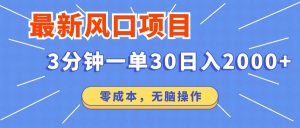 最新短剧项目操作，3分钟一单30。日入2000左右，零成本，无脑操作。-爱找项目网