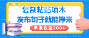 复制粘贴小项目，发布句子就能赚米，单条收益200+-爱找项目网