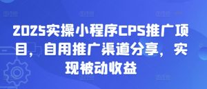 2025实操小程序CPS推广项目，自用推广渠道分享，实现被动收益-爱找项目网