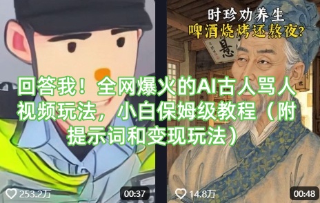 回答我！全网爆火的AI古人骂人视频玩法，小白保姆级教程(附提示词和变现玩法)-爱找项目网