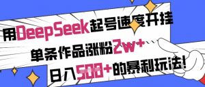 用DeepSeek起号速度开挂,单条作品涨粉2w+,日入5张+的暴利玩法-爱找项目网