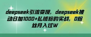 deepseek引流变现，deepseek被动日加1000+私域粉的实战，0粉丝月入过W-爱找项目网