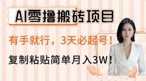 AI零撸搬砖项目玩法，有手就行，3天必起号，复制粘贴简单月入3W！-爱找项目网