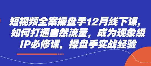 短视频全案操盘手12月线下课，如何打通自然流量，成为现象级IP必修课，操盘手实战经验-爱找项目网