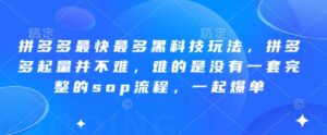拼多多最快最多黑科技玩法，拼多多起量并不难，难的是没有一套完整的sop流程，一起爆单!-爱找项目网