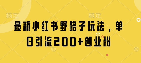 最新小红书野路子玩法，单日引流200+创业粉-爱找项目网