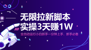 无限拉新脚本，全自动运行，实测3天赚1W，小白日入1000+-爱找项目网