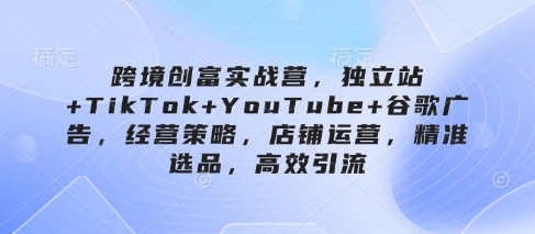 跨境创富实战营，独立站+TikTok+YouTube+谷歌广告，经营策略，店铺运营，精准选品，高效引流-爱找项目网