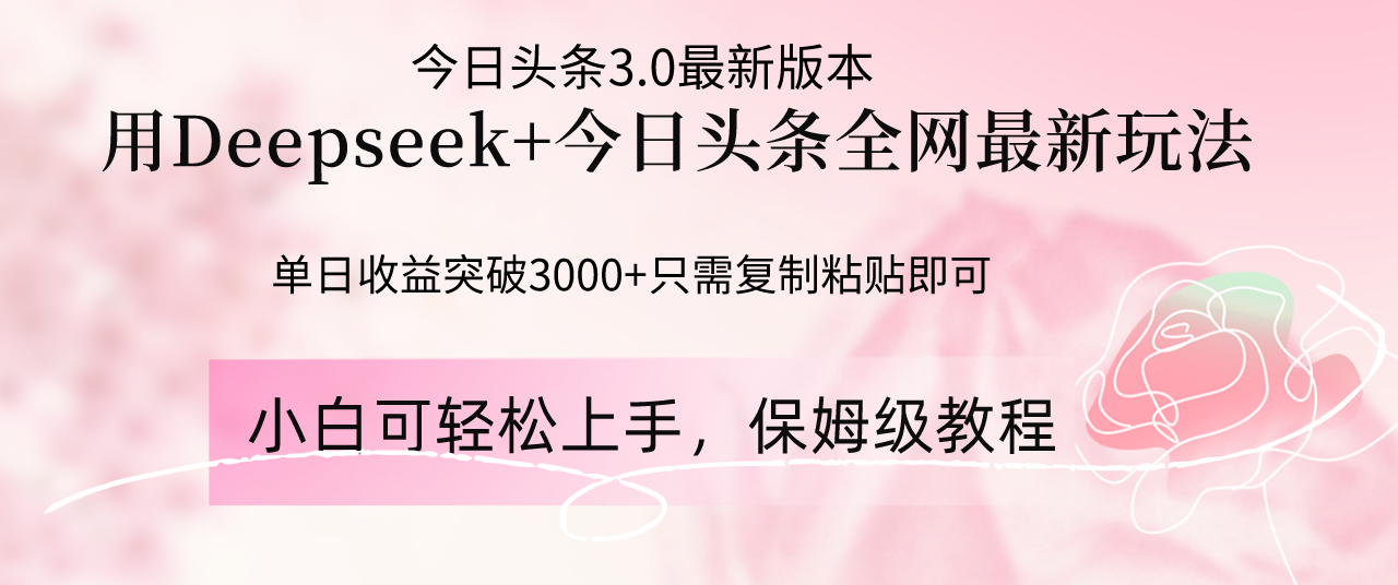 Deepseek结合今日头条全网最新玩法，单日收益突破3000+，只需要简单的…-爱找项目网