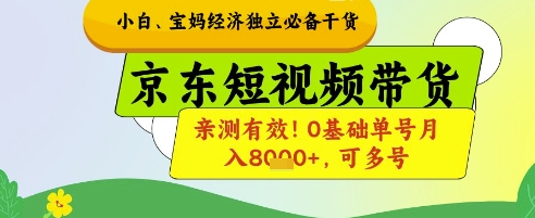 小白宝妈经济独立必备干货，京东短视频带货，亲测有效!0基础单号月入8k+，可多号【揭秘】-爱找项目网