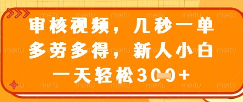 视频审核员，几秒一单，不限时间，不限地点，多做多得，新人小白一天轻松几张+【揭秘】-爱找项目网