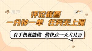 评论截图，0.5元一单，一分钟一单，有手机就能做，任务无上限，勤快点一天几张【揭秘】-爱找项目网