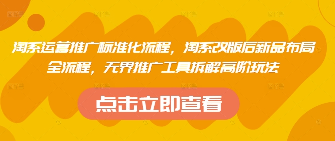 淘系运营推广标准化流程，​淘系改版后新品布局全流程，无界推广工具拆解高阶玩法-爱找项目网