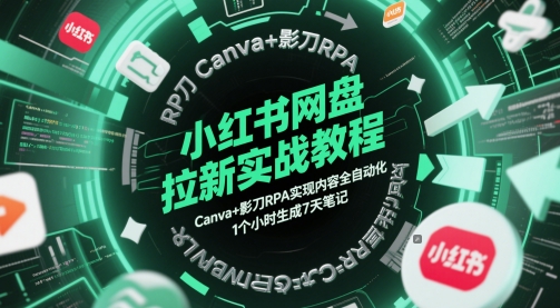 小红书网盘拉新实战教程，Canva+影刀RPA实现内容全自动化，1个小时生成7天笔记-爱找项目网