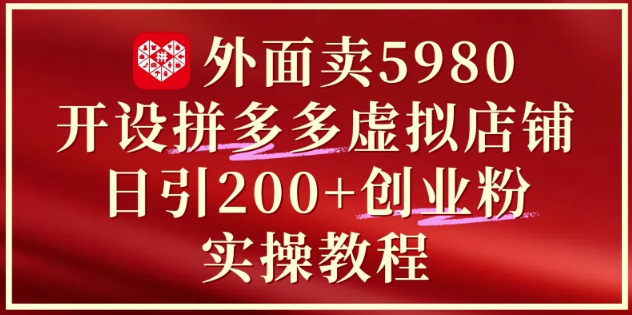 外面卖5980开设拼多多虚拟店铺：单日引流200+创业付费粉实战教程-爱找项目网