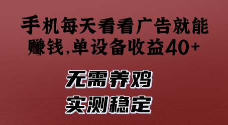 手机每天看看广告就能挣钱，单设备收益40+，无需养鸡，实测稳定【揭秘】-爱找项目网