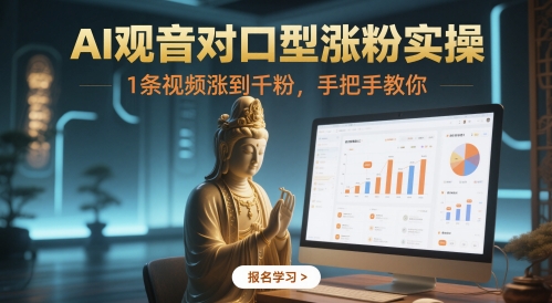 AI观音对口型涨粉实操，1条视频涨到千粉，手把手教你-爱找项目网