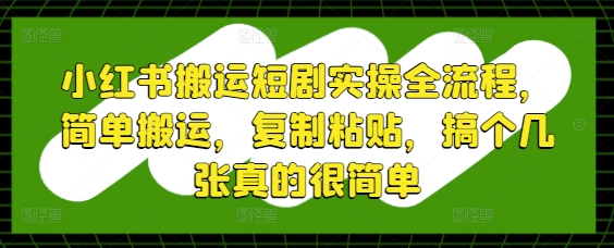 小红书搬运短剧实操全流程，简单搬运，复制粘贴，搞个几张真的很简单-爱找项目网