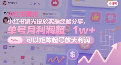 小红书聚光投放实操经验分享，单号月利润超1w+，可以矩阵起号放大利润-爱找项目网