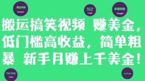 搬运搞笑视频挣美金，低门槛高收益，简单粗暴新手月入上千美刀-爱找项目网